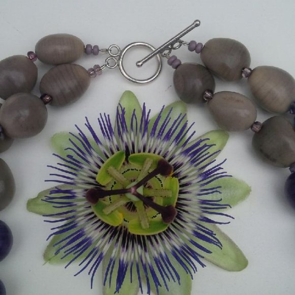 NWOT Kukua Nut and Beaded Purple and Grey Necklace - Picture 6 of 6